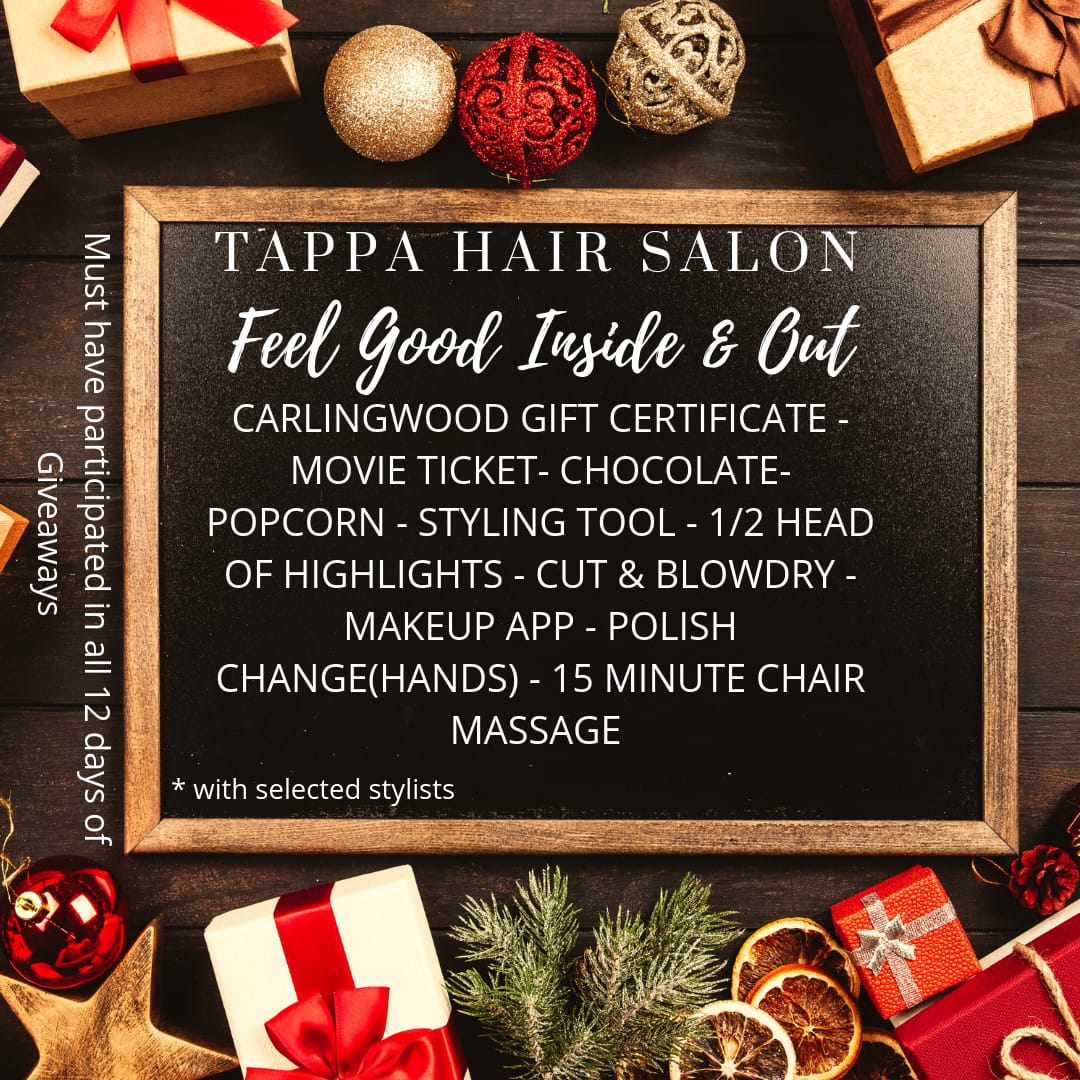 12 Days of Giveaways at Tappa Hair Salon & Beauty Bar: Dec 10 - 22